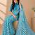 Rama color  all over strip n foil prints with premium lace border gorgette saree with unstitched blouse