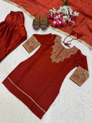 Rust orange embroidered kurta farshi salwar with dupatta 4