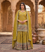 Olive green embroidery work kurta sharara set with dupatta