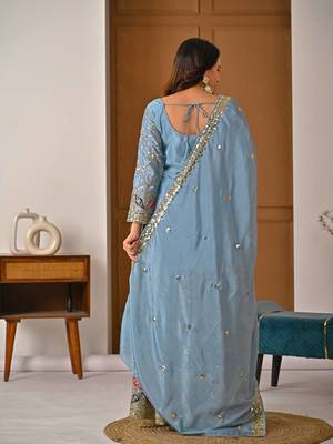 Sky blue embroidery work kurta sharara set with dupatta 3