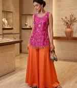 Women's ethnic embroidered sleeveless top sharara set