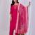Rani pink embroidered roman fabric kurta pant dupatta set