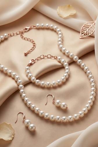 Classic White Pearl Necklace Set with Earrings     Traditional Pearl Necklace Set for Wo 