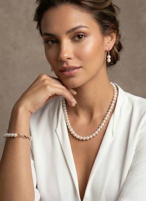 Classic White Pearl Necklace Set with Earrings     Traditional Pearl Necklace Set for Wo  2