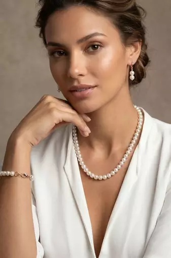 Classic White Pearl Necklace Set with Earrings     Traditional Pearl Necklace Set for Wo 