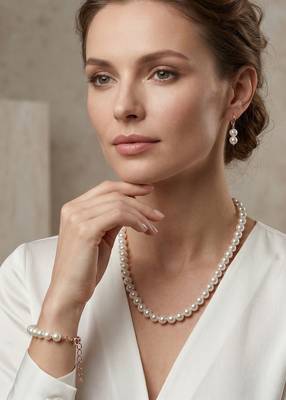 Classic White Pearl Necklace Set with Earrings     Traditional Pearl Necklace Set for Wo  3