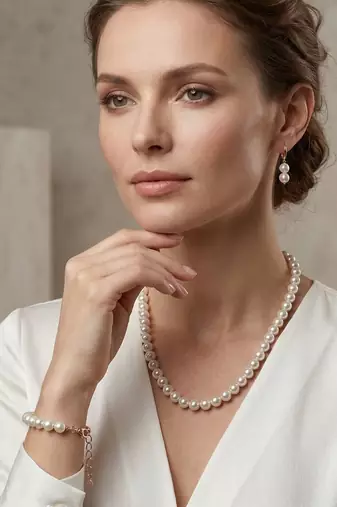 Classic White Pearl Necklace Set with Earrings     Traditional Pearl Necklace Set for Wo 