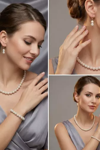 Classic White Pearl Necklace Set with Earrings     Traditional Pearl Necklace Set for Wo 