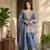Blue silk embroidered kurta with palazzo and dupatta set