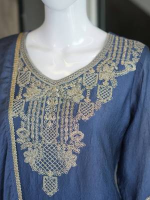 Blue silk embroidered kurta with palazzo and dupatta set 5
