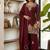 Maroon silk embroidered kurta with palazzo and dupatta set