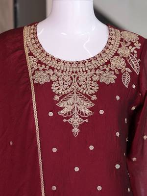 Maroon silk embroidered kurta with palazzo and dupatta set 5