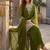 Green silk embroidered kurta with palazzo and dupatta set