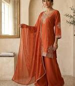 Orange roman two tone embroidered kurta with palazzo and dupatta set