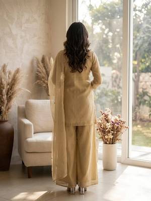 Beige cosmos with sequin work kurta with palazzo dupatta set 2