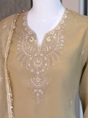 Beige cosmos with sequin work kurta with palazzo dupatta set 5