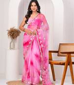 Pink shaded georgette saree with gota patti jaal work