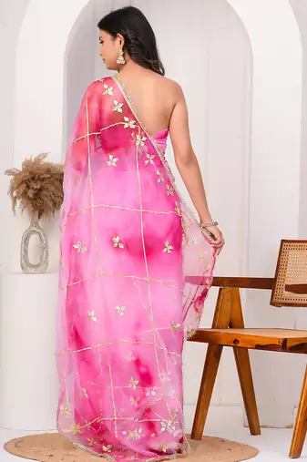 Pink shaded georgette saree with gota patti jaal work