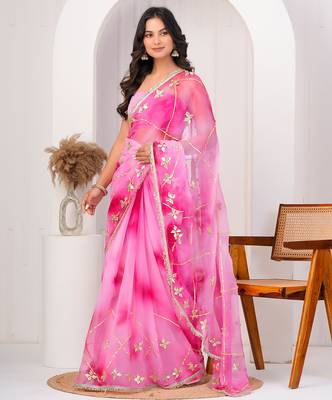 Pink shaded georgette saree with gota patti jaal work 3