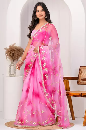 Pink shaded georgette saree with gota patti jaal work
