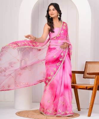 Pink shaded georgette saree with gota patti jaal work 4