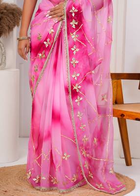 Pink shaded georgette saree with gota patti jaal work 5