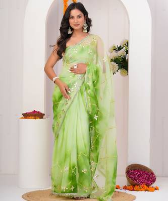 Green shaded georgette saree with gota patti jaal work 1
