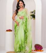 Green shaded georgette saree with gota patti jaal work