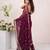 Wine georgette saree with aari & sequins work