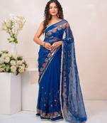 Blue georgette saree with aari & sequins work