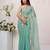Teal blue georgette saree with aari work