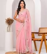 Pink georgette saree with aari work