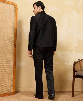 Black velvet multi thread & sequence embroidered wok jacket with unstitched pant 4