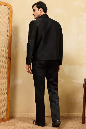 Black velvet multi thread & sequence embroidered wok jacket with unstitched pant
