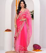Pink shaded chiffon saree with gota patti work