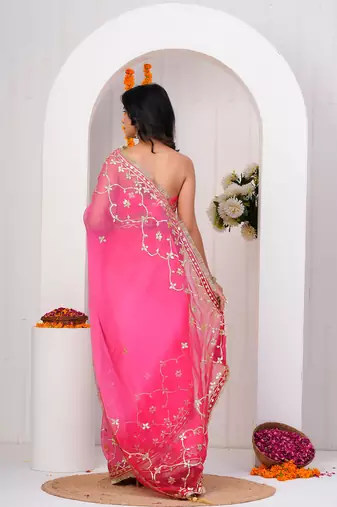 Pink shaded chiffon saree with gota patti work