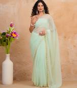 Light green chiffon saree with gota patti & cut dana work