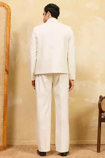 White velvet multi thread & sequence embroidered wok jacket with unstitched pant