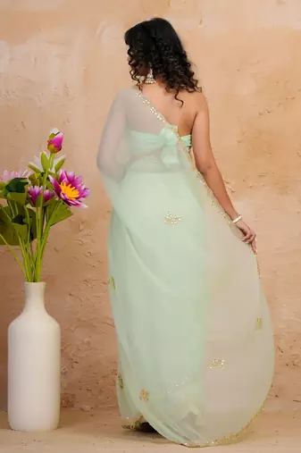 Light green chiffon saree with gota patti & cut dana work