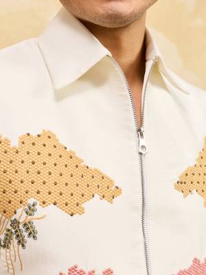 White velvet multi thread & sequence embroidered wok jacket with unstitched pant 5