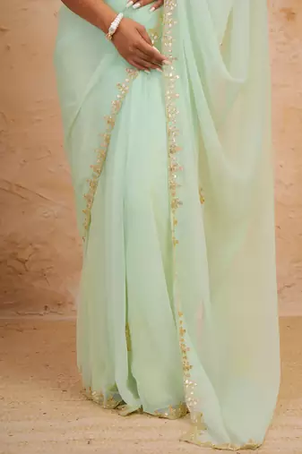 Light green chiffon saree with gota patti & cut dana work