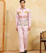 Pink khadi silk velvet multi thread & sequence embroidered wok jacket with unstitched pant