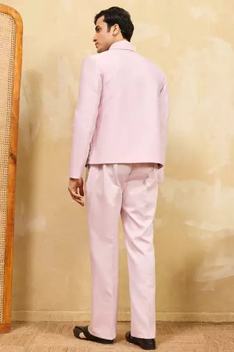 Pink khadi silk velvet multi thread & sequence embroidered wok jacket with unstitched pant