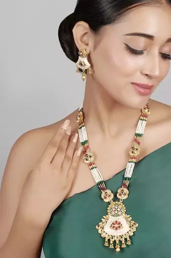   copper temple rajwadi style jewellery set      