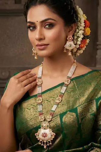  copper temple rajwadi style jewellery set      