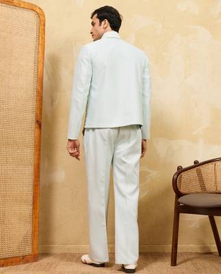 Sky blue velvet multi thread & sequence embroidered wok jacket with unstitched pant 4