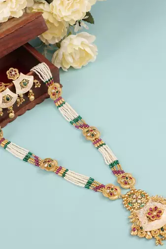   copper temple rajwadi style jewellery set      