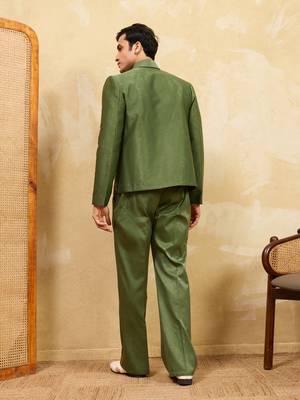 Green velvet multi thread & sequence embroidered wok jacket with unstitched pant 4