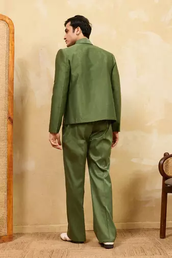 Green velvet multi thread & sequence embroidered wok jacket with unstitched pant