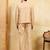 Beige velvet multi thread & sequence embroidered wok jacket with unstitched pant